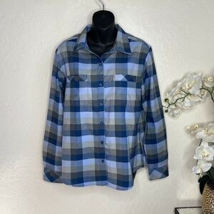 Ascend Women's M Trek ii Flannel Shirt Long Sleeve Button Down Top Blue